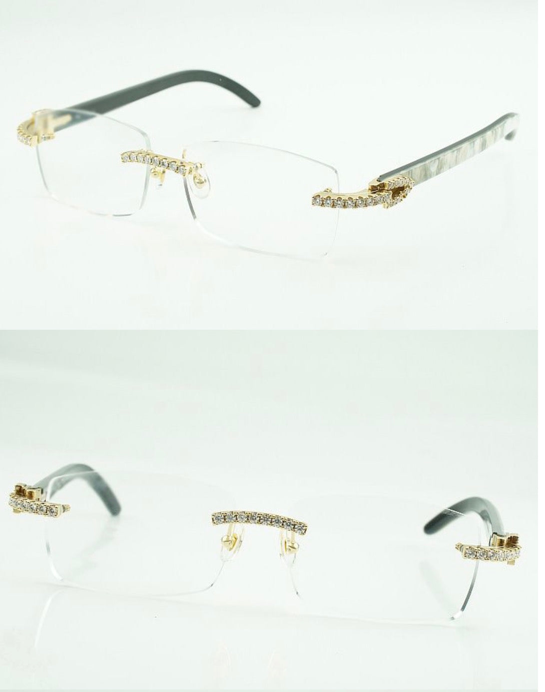 ⭐️White Buffalo Horn Sunglasses VVS Moissanite Stones Size 56 Clear  Lenses