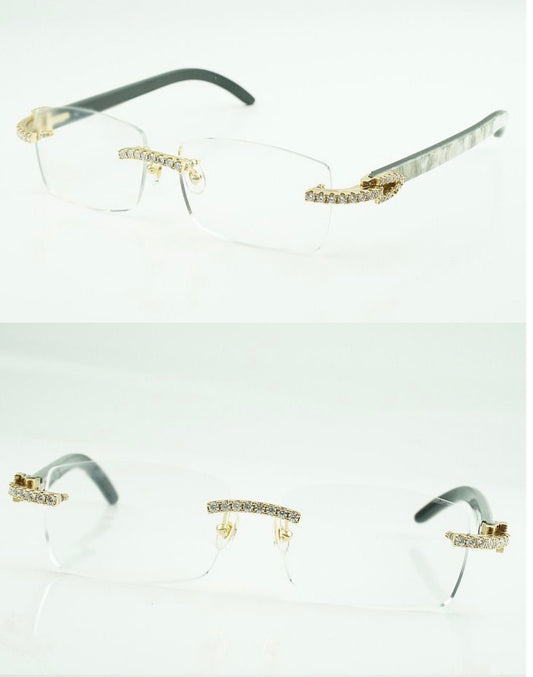 ⭐️White Buffalo Horn Sunglasses VVS Moissanite Stones Size 56 Clear  Lenses