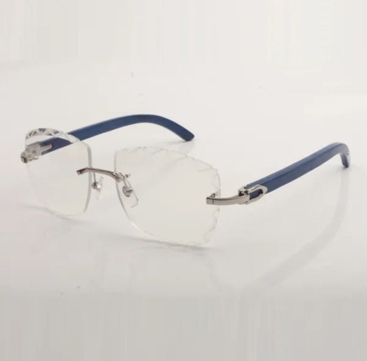 ⭐️ Blue Wood Sunglasses Size 58 Carved Clear Lenses