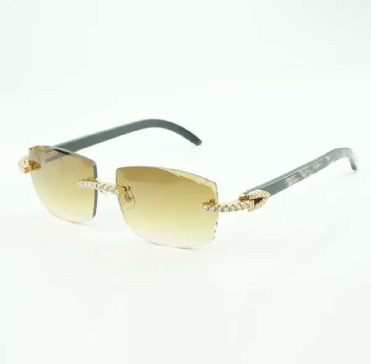 ⭐️Black Buffalo Horn Sunglasses Moissanite Stones Size 57 Henny Lenses