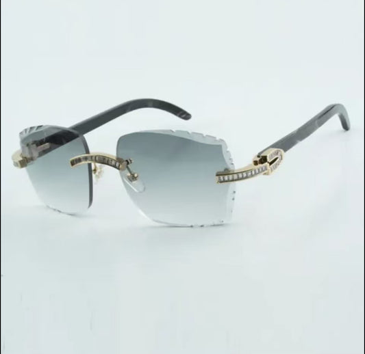 ⭐️ Black Buffalo Horn Sunglasses Cz Stones Size 58 Grey Lenses