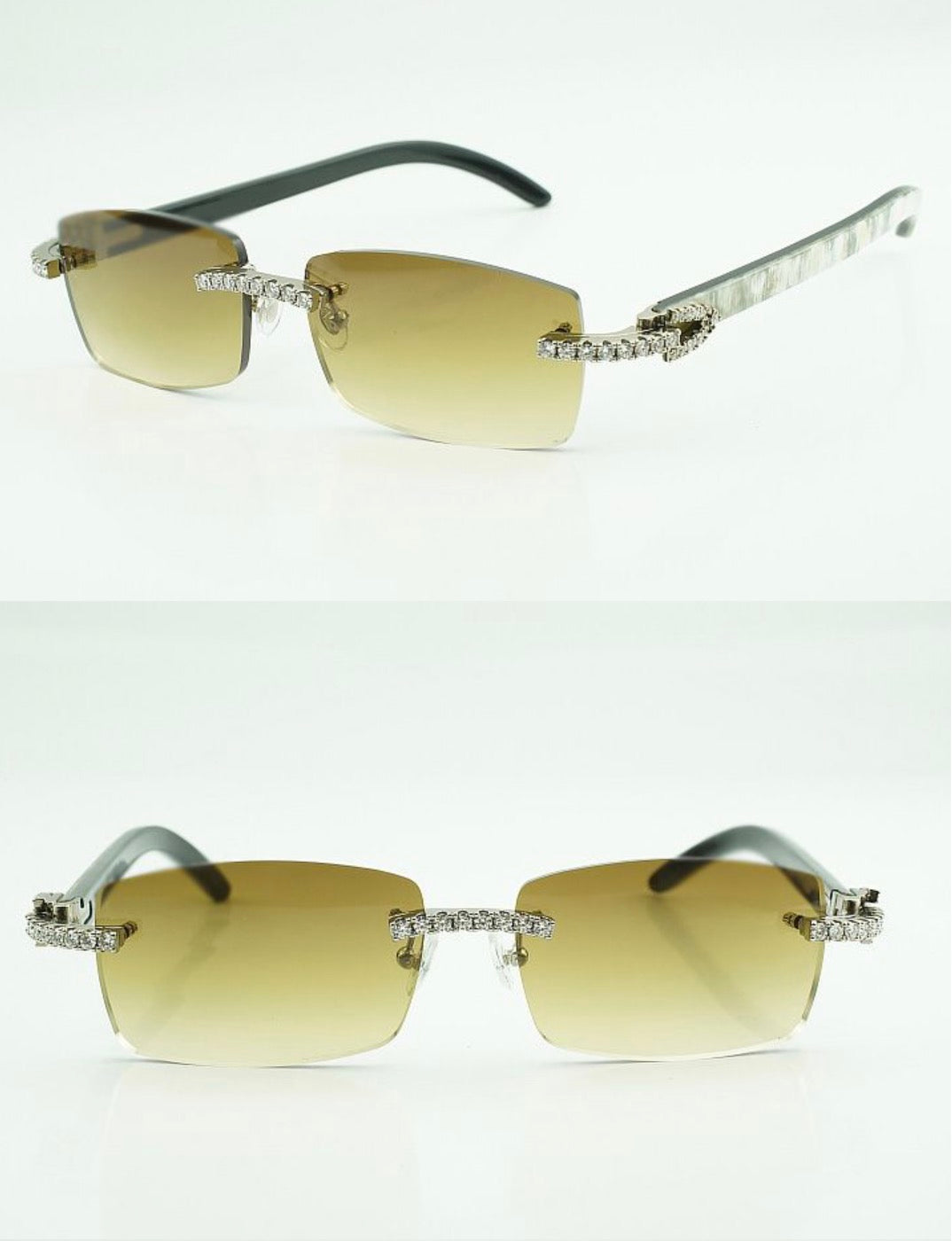 ⭐️White Buffalo Horn Sunglasses Moissanite VVS Clarity Stones 💎Size 56 Henny Lenses