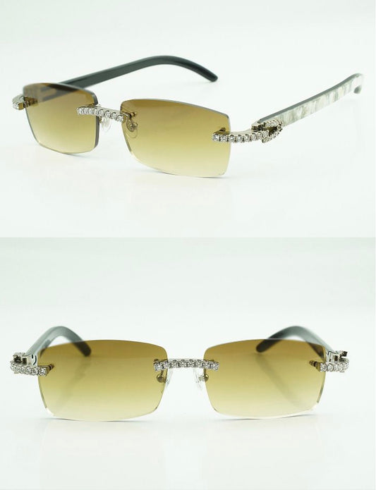 ⭐️White Buffalo Horn Sunglasses Moissanite VVS Clarity Stones 💎Size 56 Henny Lenses