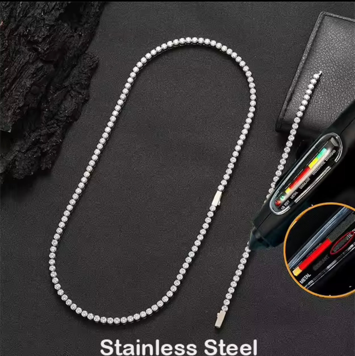 3mm VVS1 Moissanite Tennis Chain Stainless Steel Pass Diamonds Test