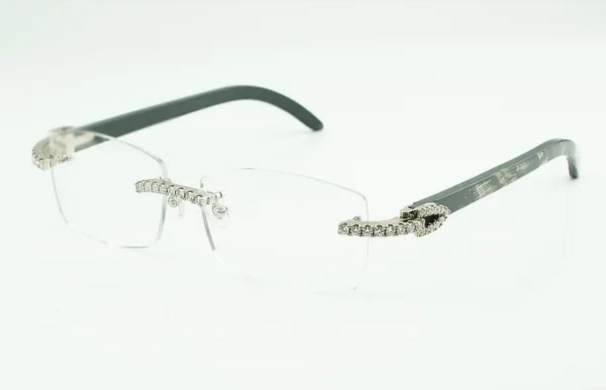 ⭐️Black Buffalo Horn Sunglasses Moissanite Stones Size 56 Clear Lenses