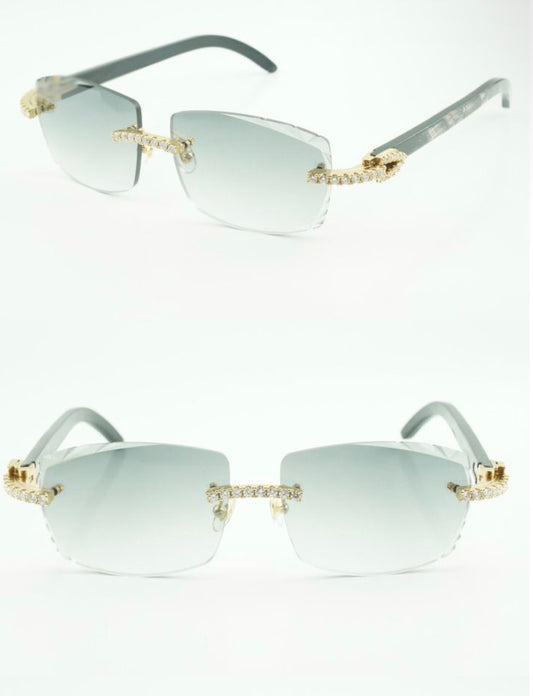 ⭐️Black Buffalo Horn Sunglasses Moissanite Stones Size 57 Grey Lenses