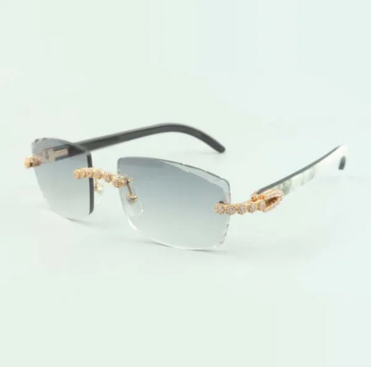 ⭐️White Buffalo Horn Sunglasses Cz Stones Size 57 Grey Lenses