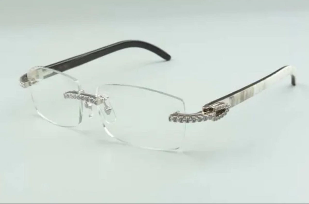 ⭐️ White Buffalo Horn Sunglasses Size 56 Clear Lenses Cz Stones