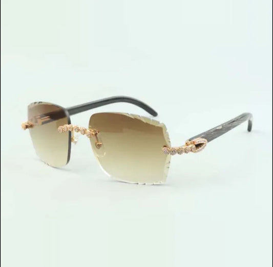 ⭐️ Black Buffalo Horn Sunglasses Cz Stones Size 58 Henny Lenses