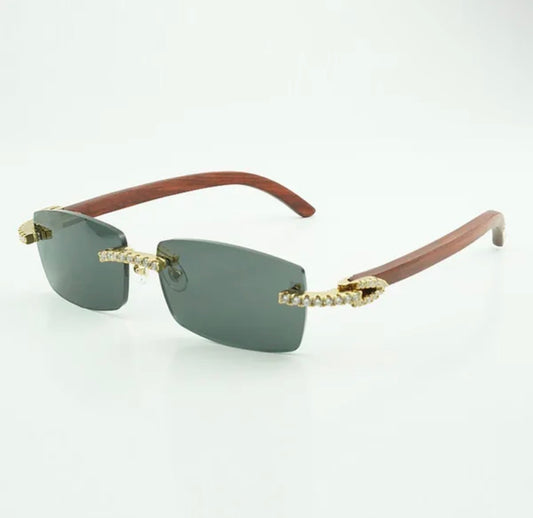 ⭐️Wood Sunglasses Moissanite VVS Clarity Stones 💎Size 56 Black Lenses