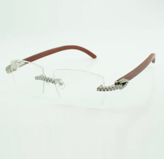 ⭐️Wood Glasses Moissanite VVS Clarity Stones 💎Size 57 Clear Lenses
