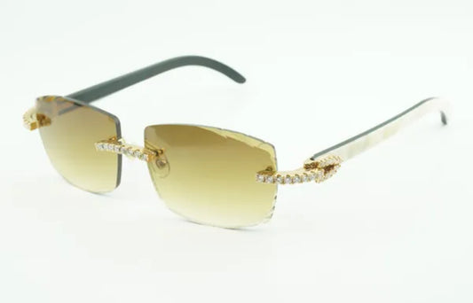 ⭐️White Buffalo Horn Sunglasses Moissanite VVS Clarity Stones 💎Size 57 Henny Lenses