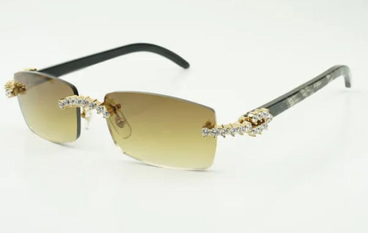 ⭐️ Black Buffalo Horn Sunglasses Size 56 Henny Lenses Big Stones
