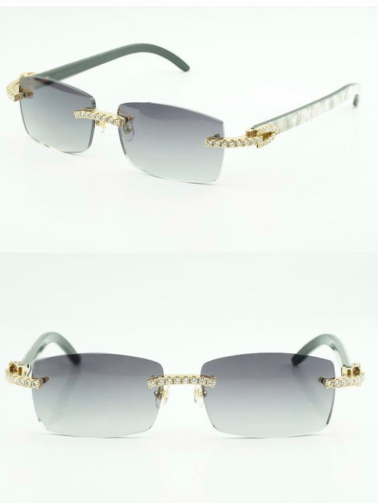 White Buffalo Horn Sunglasses Moissanite VVS Clarity Stones 💎Size 56 Grey Lenses