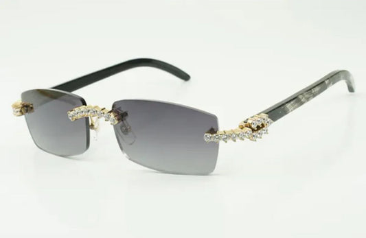 ⭐️ Black Buffalo Horn Sunglasses Size 56 Grey Lenses Big Stones