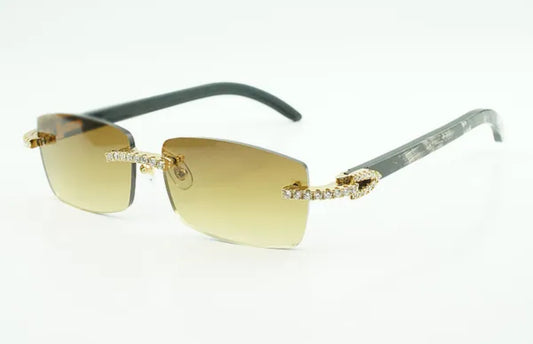 Black Buffalo Horn Sunglasses Moissanite VVS Clarity Stones 💎Size 56 Henny Lenses