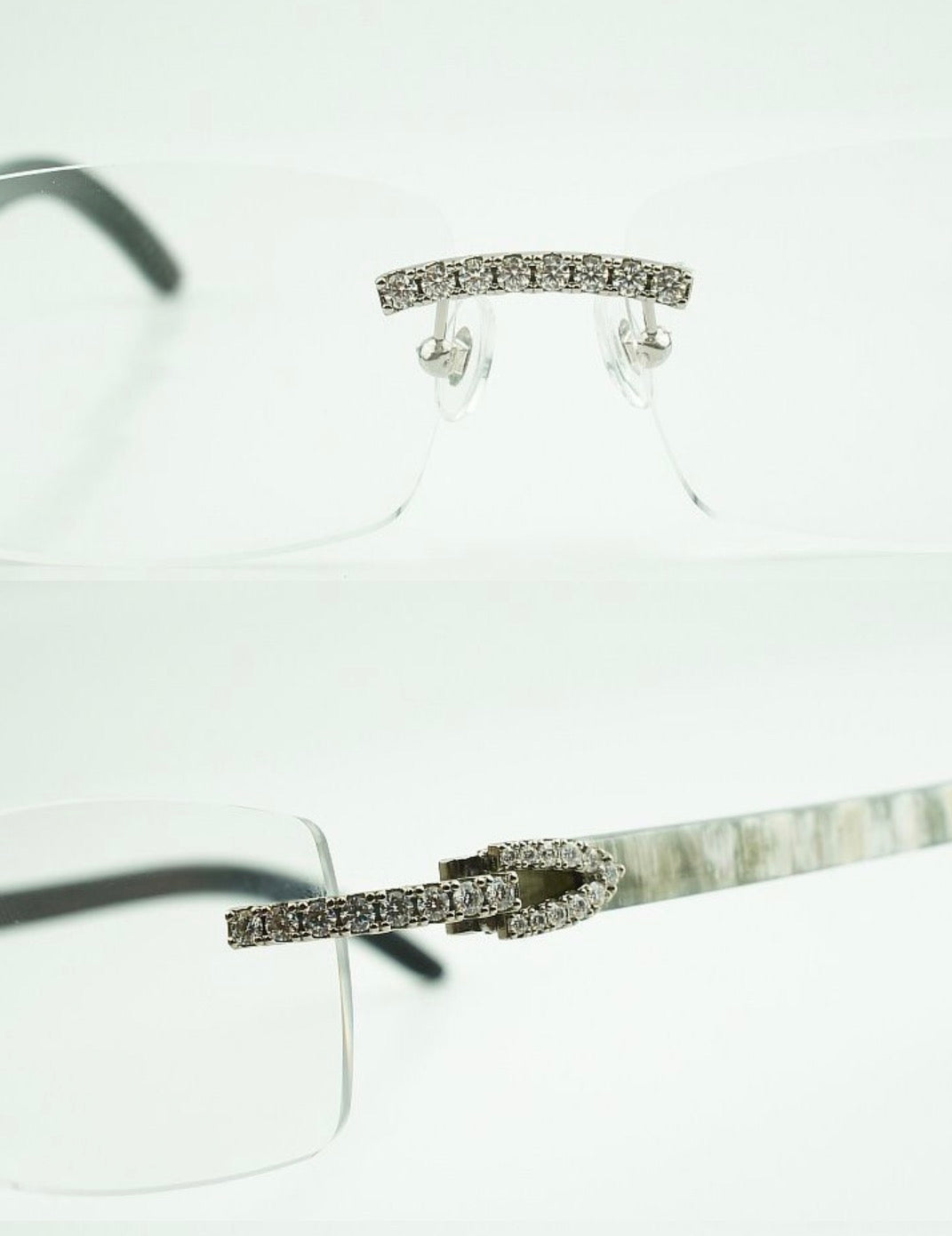 ⭐️White Buffalo Horn Sunglasses VVS Moissanite Stones Size 56 Clear  Lenses