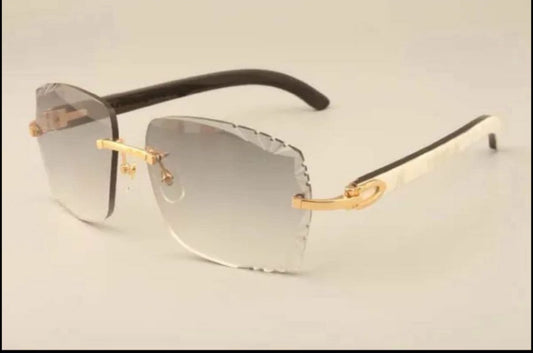 ⭐️ White Buffalo Horn Sunglasses Size 58 Carved Grey Lenses