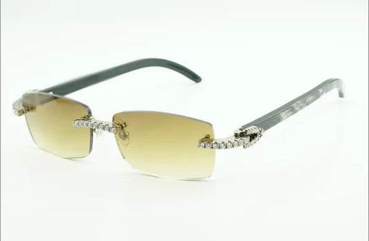 Black Buffalo Horn Sunglasses Moissanite VVS Clarity Stones 💎Size 56 Henny Lenses