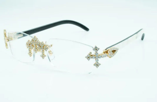 ⭐️ White Buffalo Horn Glasses Custom Cross Brackets Size 56 Clear Lenses