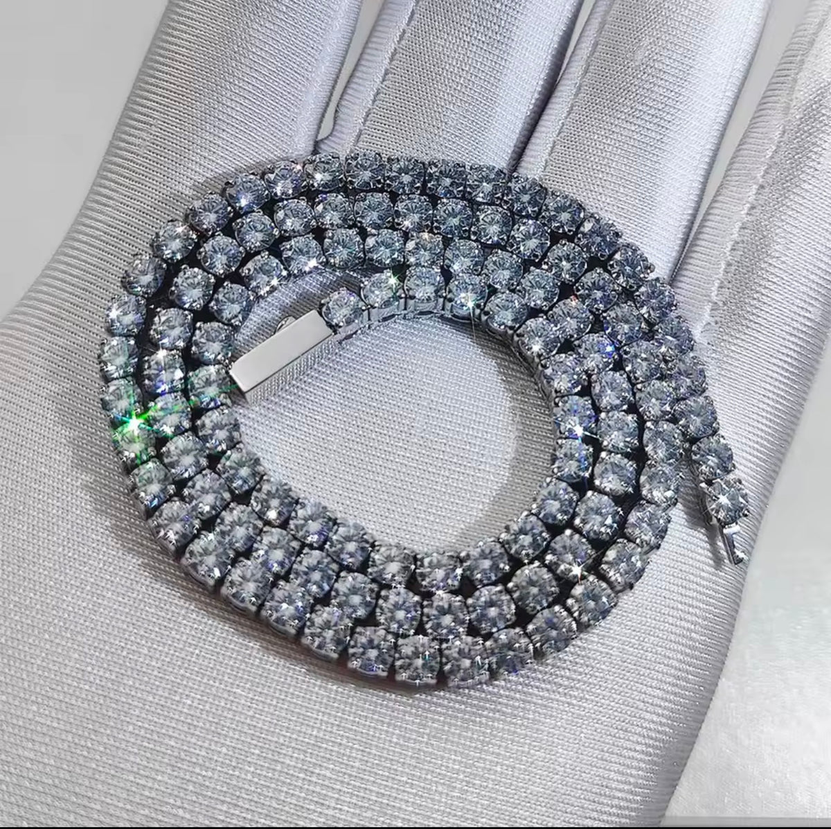 3mm VVS1 Moissanite Tennis Chain Stainless Steel Pass Diamonds Test