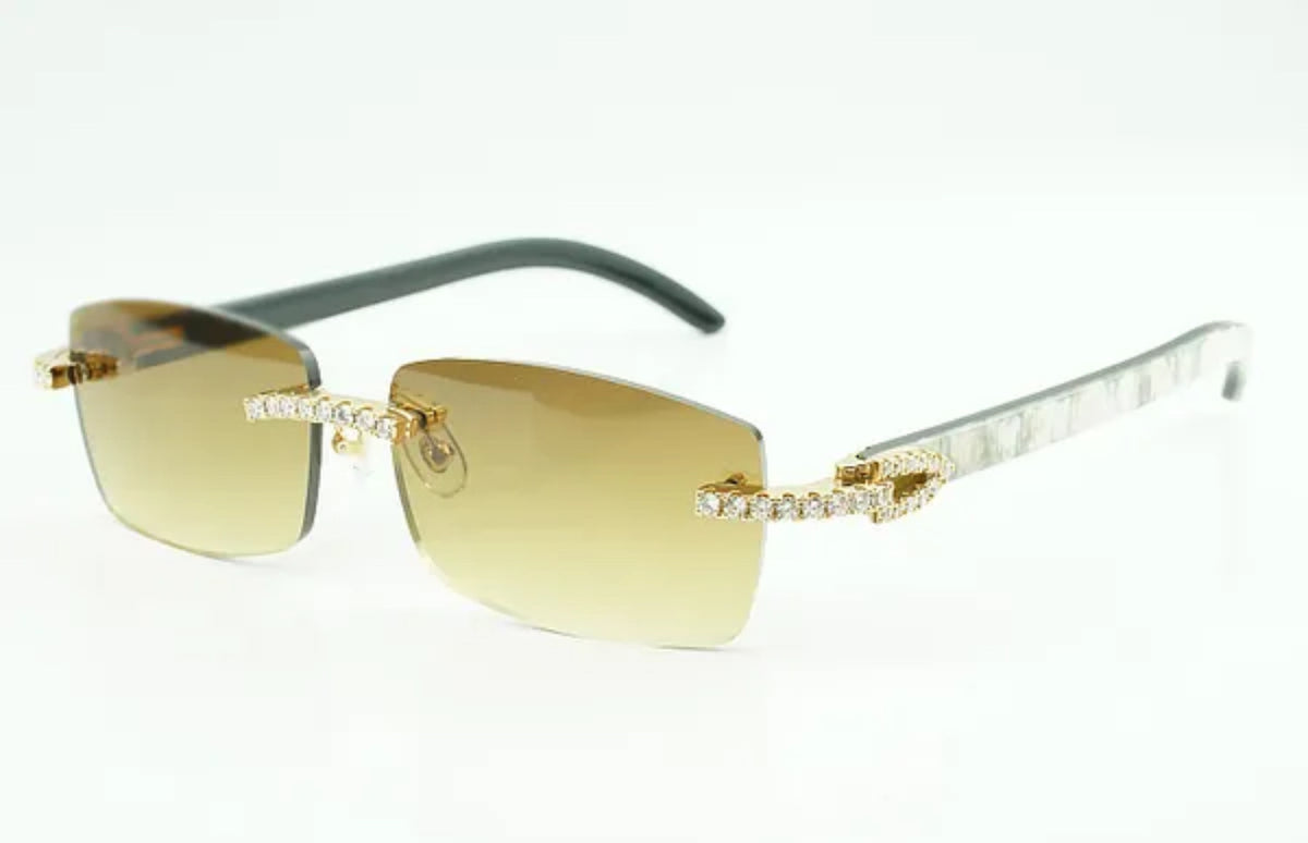 ⭐️White Buffalo Horn Sunglasses Moissanite VVS Clarity Stones 💎Size 56 Henny Lenses