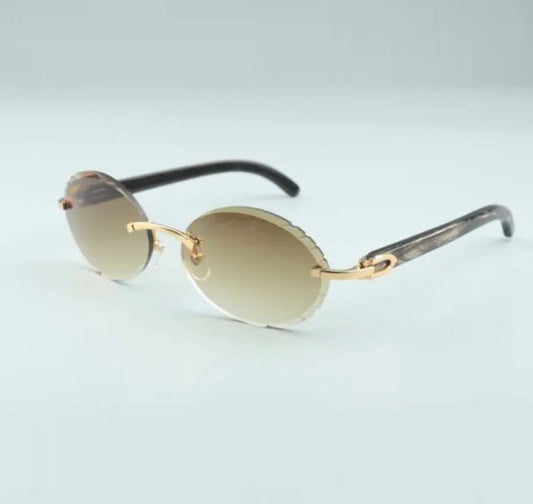 ⭐️ Black Buffalo Horn Sunglasses Size 56 Round Henny Lenses
