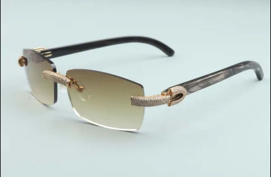 ⭐️ Black Buffalo Horn Sunglasses Size 56 Henny Lenses Big Stones