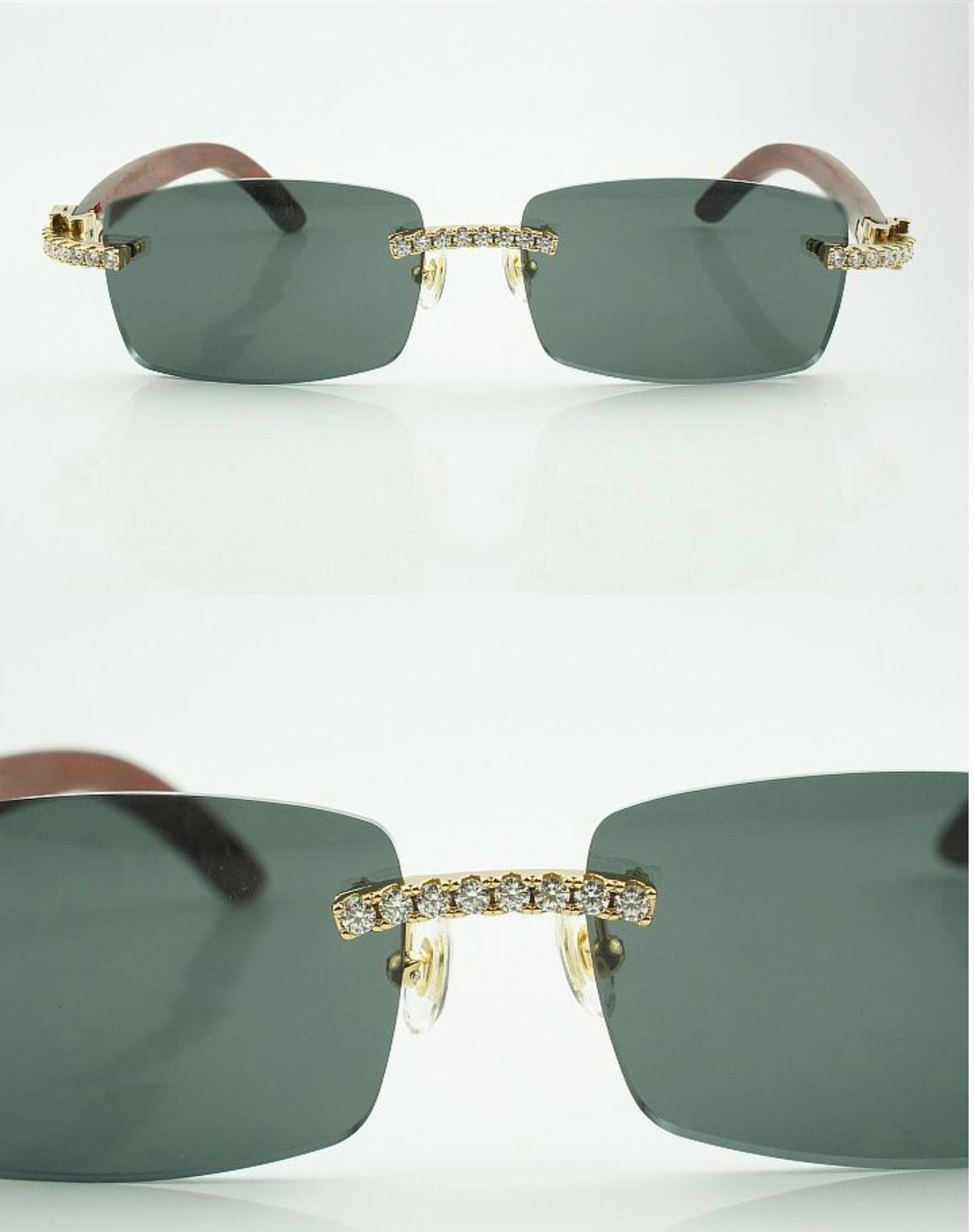 ⭐️Wood Sunglasses Moissanite VVS Clarity Stones 💎Size 56 Black Lenses