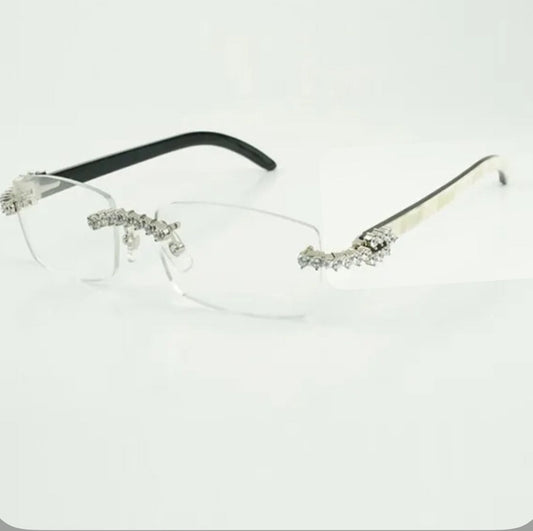 ⭐️ White Buffalo Horn Sunglasses Size 56 Clear Lenses Big Stones (50 Pointers)