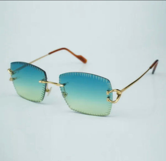 ⭐️ Wire C Sunglasses Size 58 Turquoise Diamond Cut Lenses