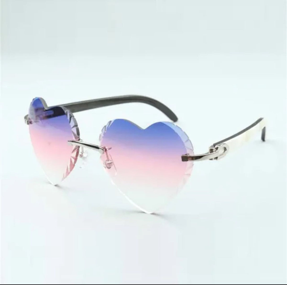 ⭐️ White Buffalo Horn Sunglasses Size 56 Purple And Pink Heart Lenses