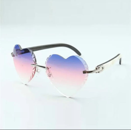 ⭐️ White Buffalo Horn Sunglasses Size 56 Purple And Pink Heart Lenses
