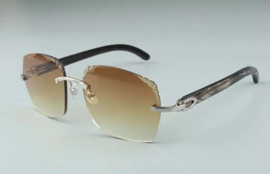 ⭐️ Black Buffalo Horn Sunglasses Size 58 Carved Henny Lenses