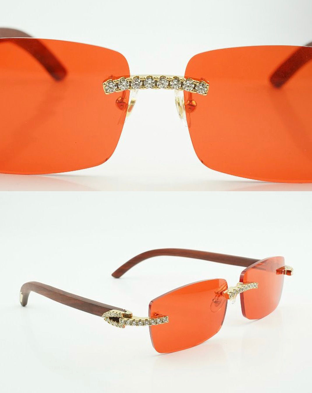 ⭐️Wood Sunglasses Moissanite VVS Clarity Stones 💎Size 56 Red Lenses