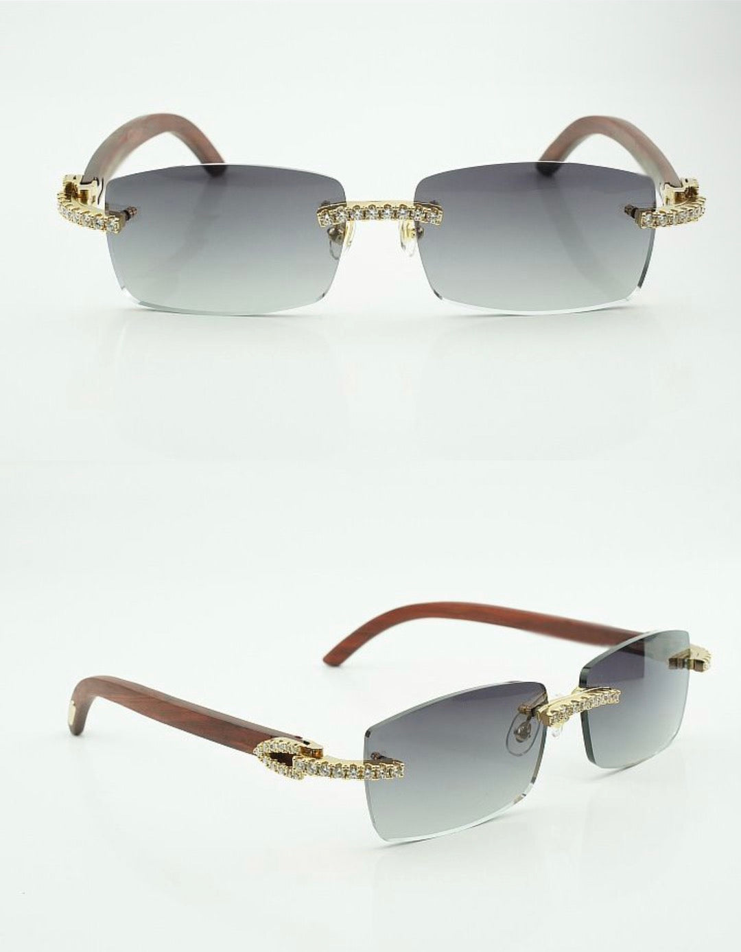 ⭐️Wood Sunglasses Moissanite VVS Clarity Stones 💎Size 56 Grey Lenses