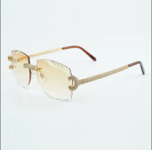 ⭐️ Wire Big C Sunglasses Size 58 Henny Carved Lenses Cz Stones