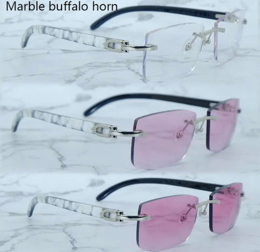 ⭐️White Buffalo Horn Glasses Silver Frame Size 56  Transitional Clear  To Pink Lenses
