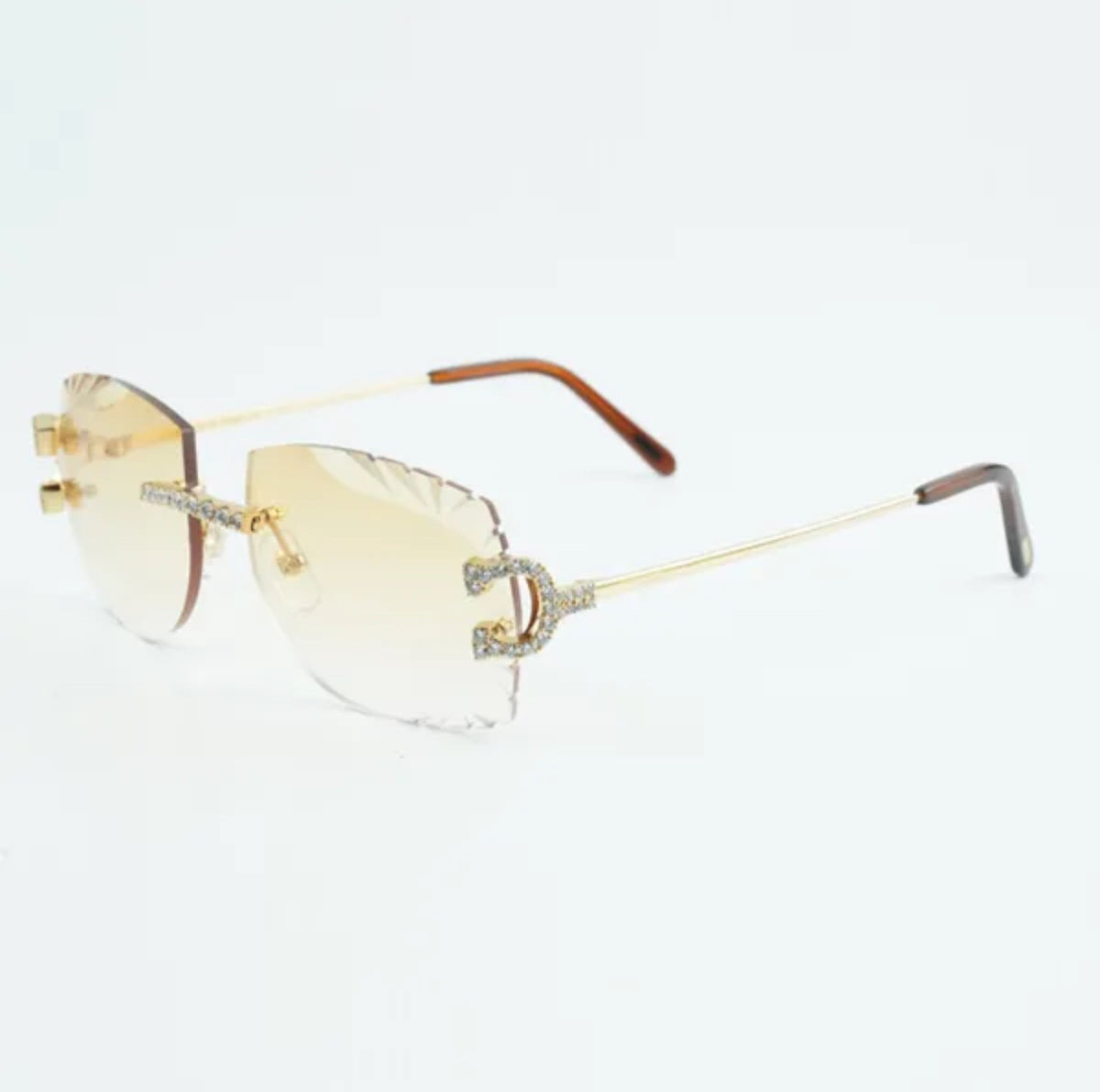 ⭐️ Wire Big C Sunglasses Size 58 Carved Henny Lenses Cz Stones