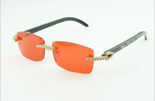 ⭐️ Black Buffalo Horn Sunglasses Moissanite VVS Clarity Stones 💎Size 56 Red Lenses