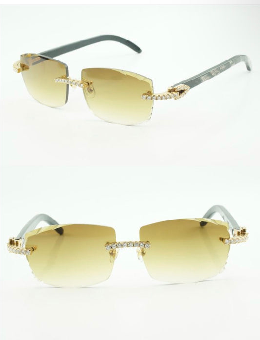 ⭐️Black Buffalo Horn Sunglasses Moissanite Stones Size 57 Henny Lenses