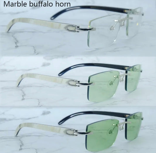 ⭐️White Buffalo Horn Glasses Silver Frame Size 56  Transitional Clear  To Green Lenses