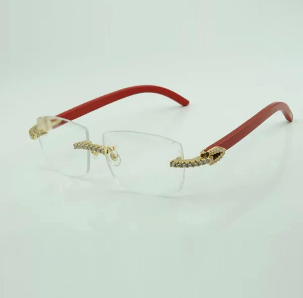 ⭐️Red Wood Glasses Moissanite VVS Clarity Stones 💎Size 57 Clear Lenses
