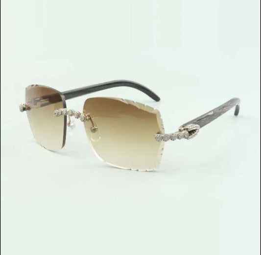 ⭐️ Black Buffalo Horn Sunglasses Cz Stones Size 58 Henny Lenses