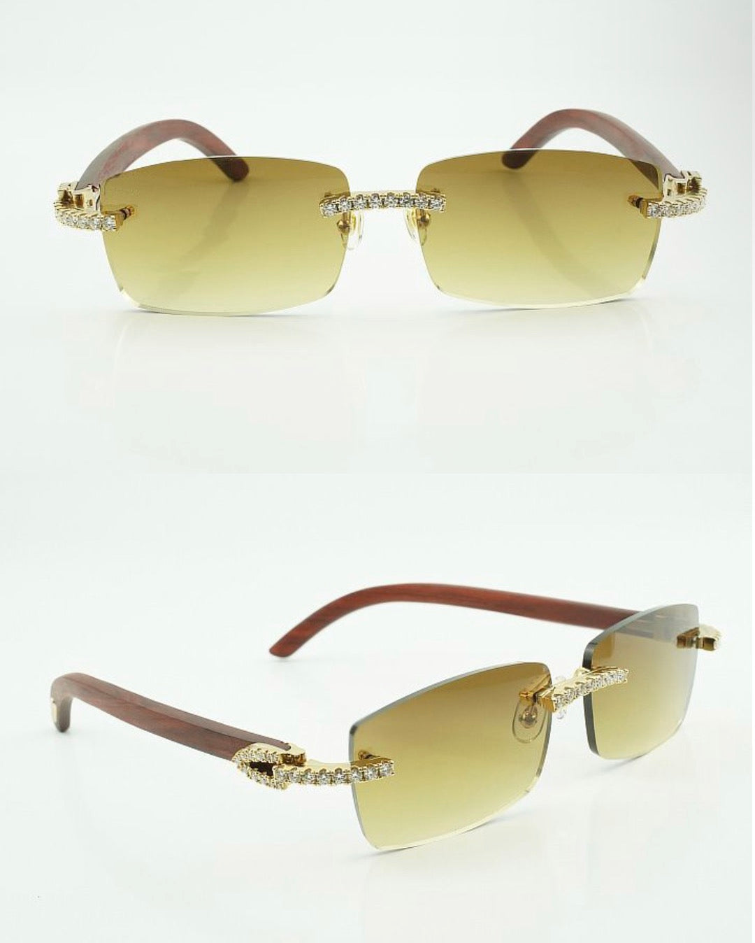 ⭐️Wood Sunglasses Moissanite VVS Clarity Stones 💎Size 56 Henny Lenses