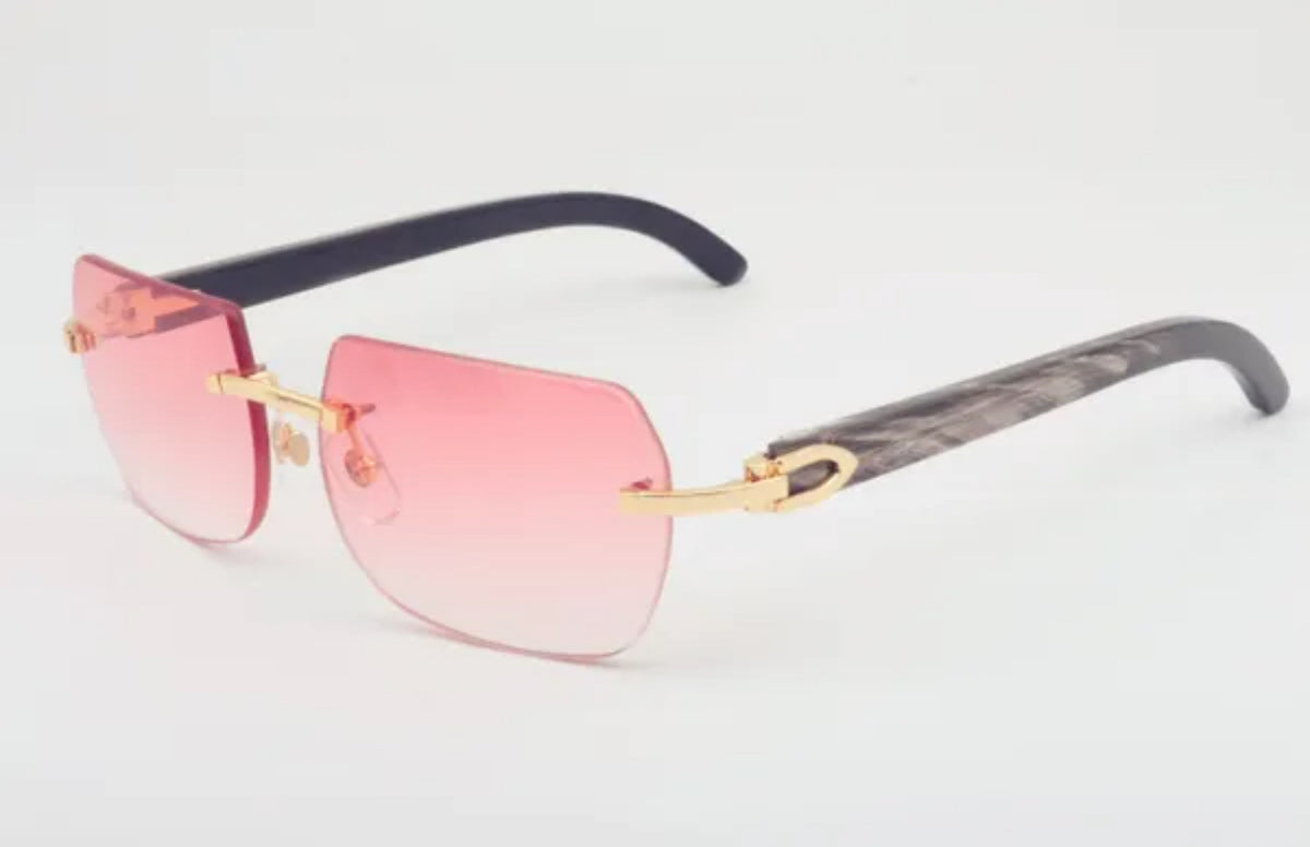 ⭐️ Black Buffalo Horn Sunglasses Size 58 Red Lenses