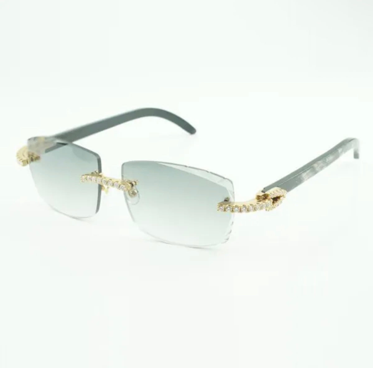 ⭐️Black Buffalo Horn Sunglasses Moissanite Stones Size 57 Grey Lenses