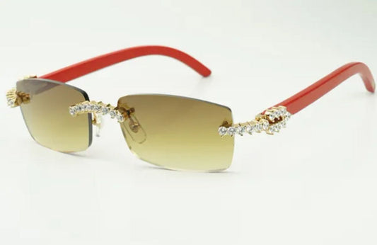 ⭐️ Red Wood Glasses Size 56 Henny Lenses Big Stones (50 Pointers)