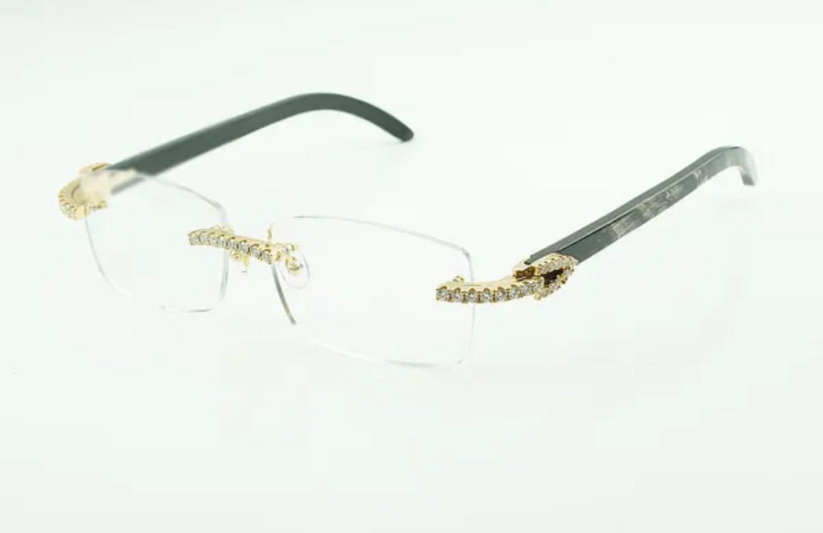⭐️Black Buffalo Horn Sunglasses VVS Moissanite Stones Size 56 Clear Lenses
