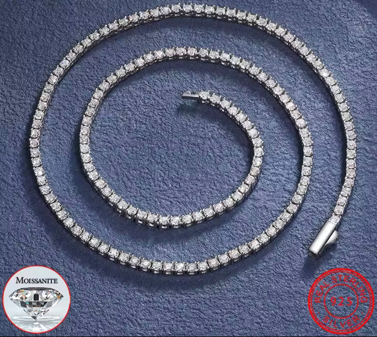 Unisex 3mm VVS1 Moissanite Tennis Necklace S925 Silver  For Men Women Pass Diamonds Test
